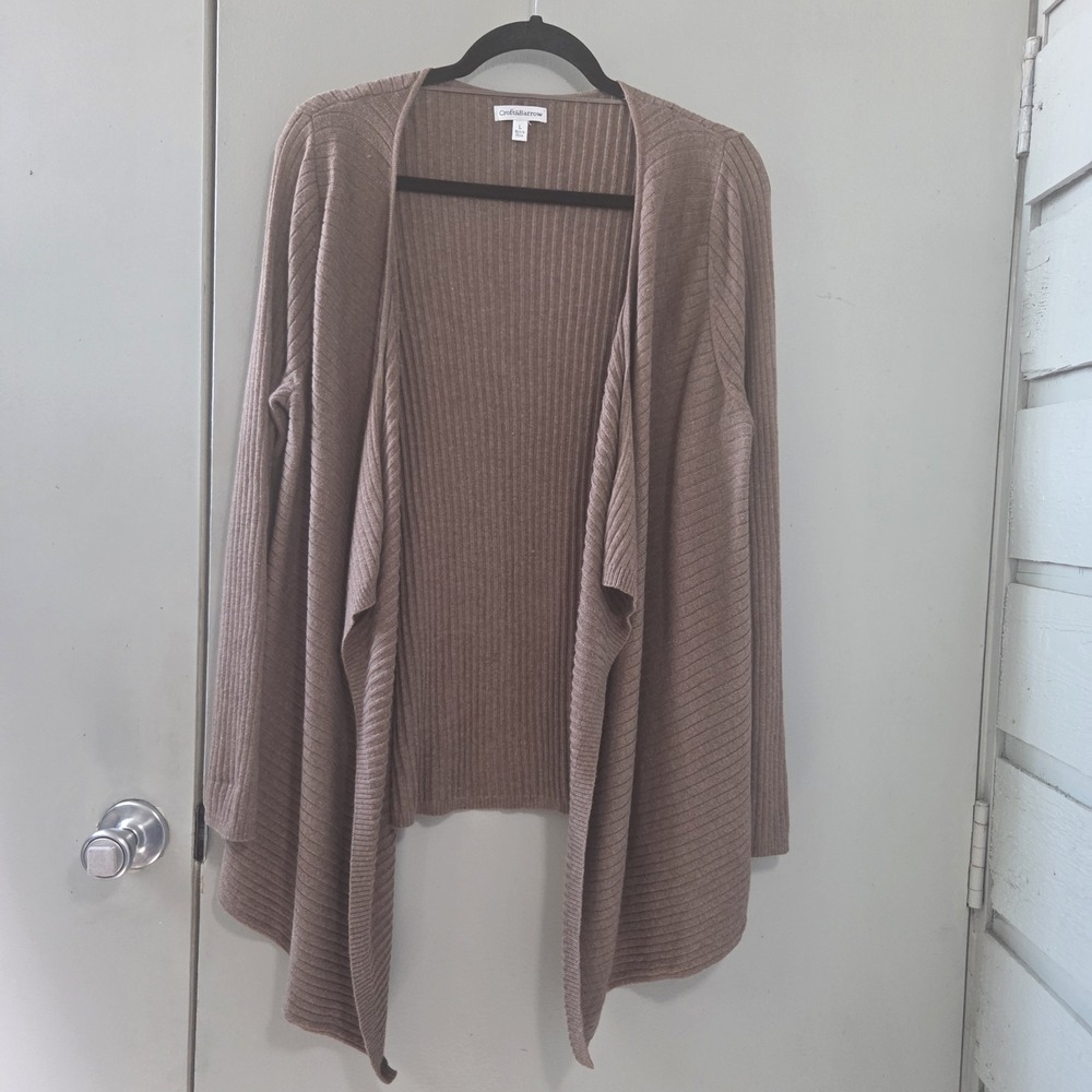 Croft & Barrow L Ribbed Waterfall Cardigan Brown Open Front Lagenlook Granola
